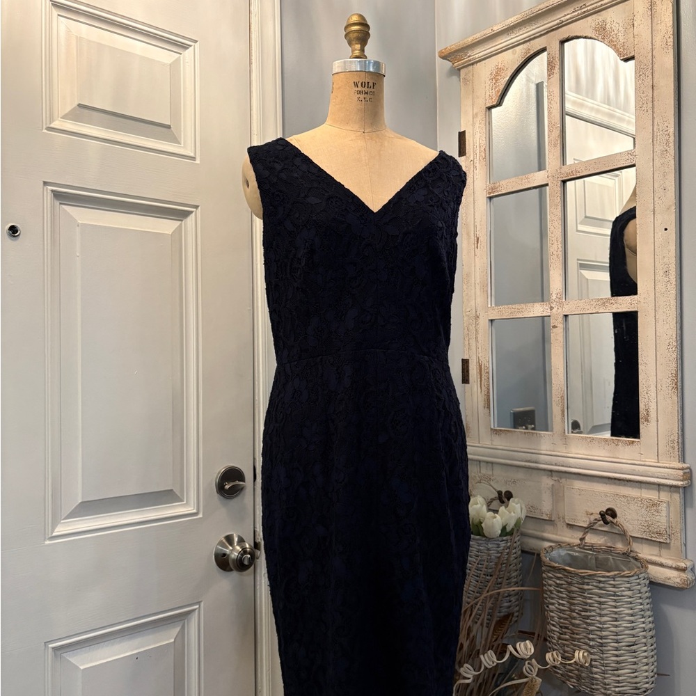 Ralph Lauren Midnight‎ Blue Lace Midi Dress 10 Dark Romance Elegant Feminine NWT